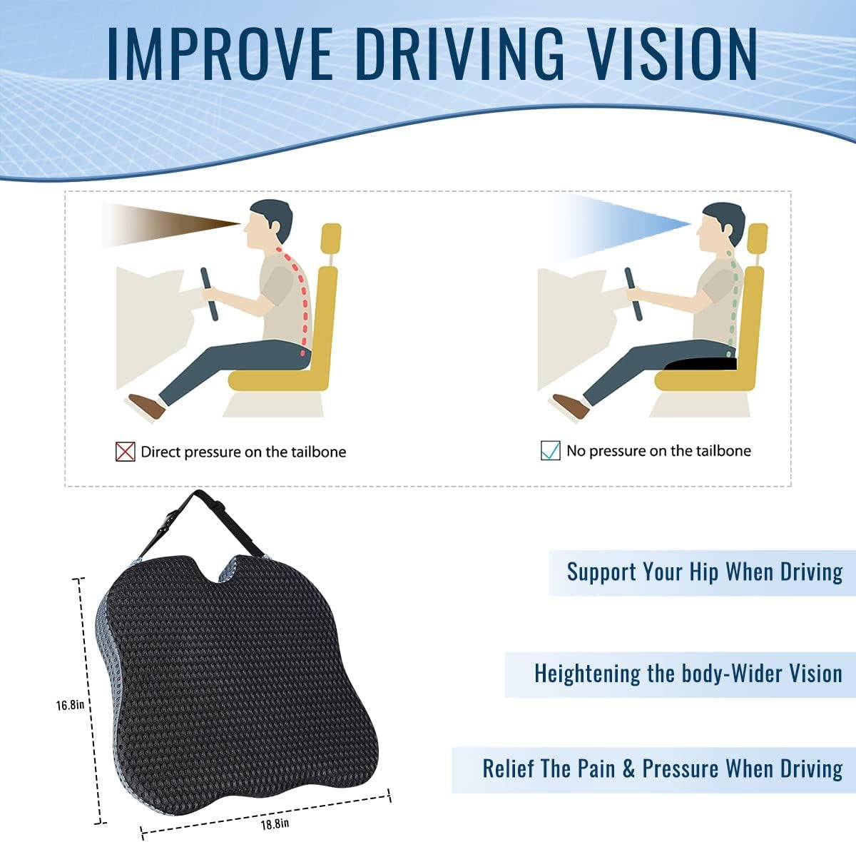 Car Seat Cushion for Car Seat Driver, Memory Foam Car Seat Wedge Cushion for Driving Chair, Truck Seat Cushion Adult Car Booster Seat for Short People Car Cushions Back Sciatica Tailbone Pain Relief