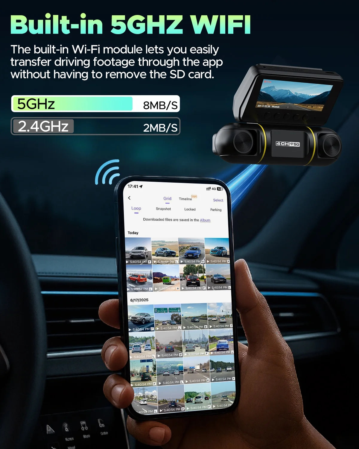 4 Channel Dash Cam Front and Rear inside with 24H Security Parking Monitor, 1080P FHD 360 Degree View 5G Wifi Dash Camera, IR Night Vision Dashcam, G-Sensor, Free 128GB Card